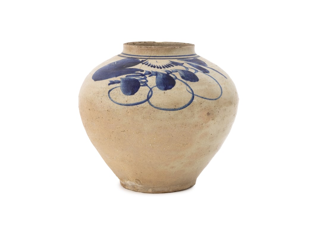 Korean Blue & White Stoneware Jar, Joseon Dynasty (1 of 7)