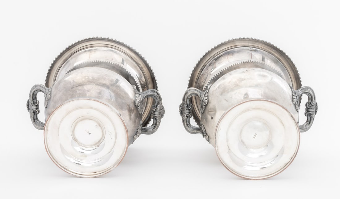 Sheffield Plate Armorial Campagna Form Urns, Pair - 10