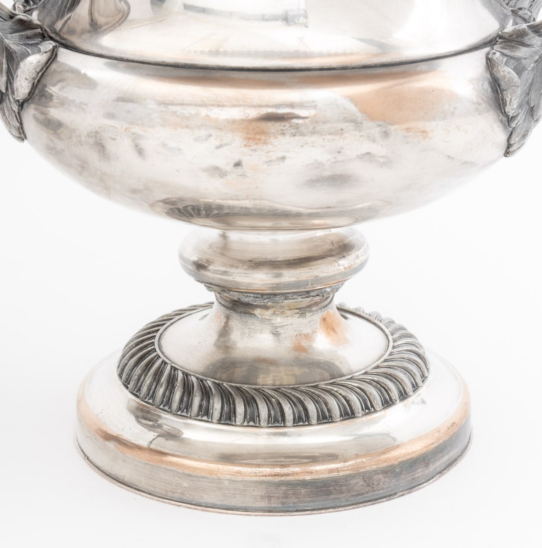 Sheffield Plate Armorial Campagna Form Urns, Pair - 5