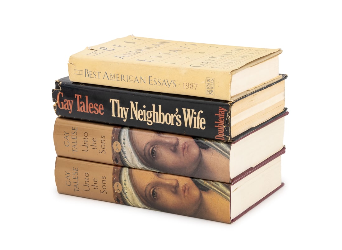 Signed Gay Talese Books, 4: Collection of Four Gay Talese Books, comprising: "The Best American Essays 1987", ed.: Talese, Gay, signed and inscribed, two copies of "Unto the Sons", Talese, Gay, both copies signed, "Thy