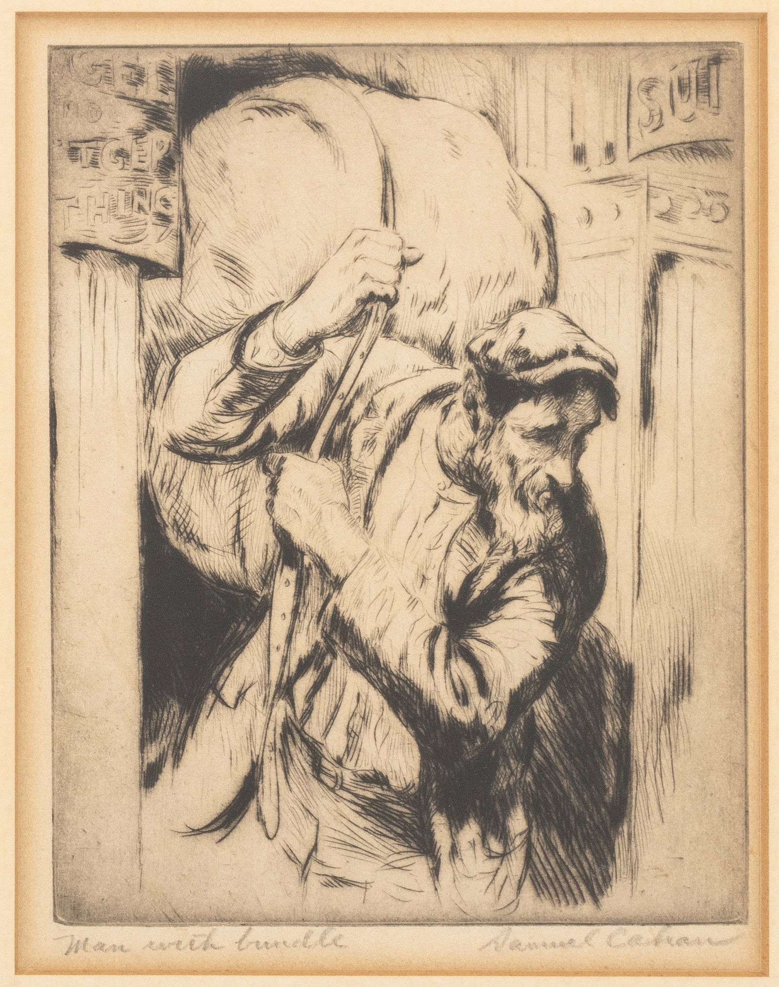 Samuel Cahan "Man with Bundle" Etching - 2