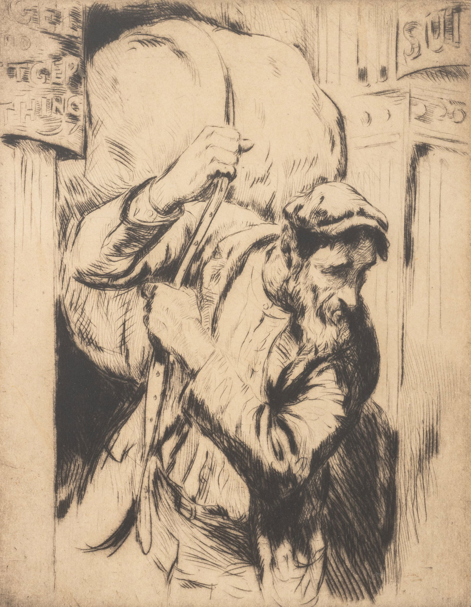 Samuel Cahan "Man with Bundle" Etching - 3