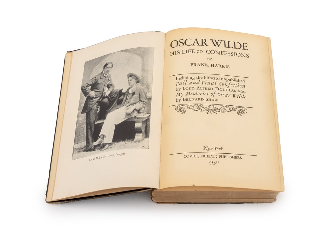 Frank Harris Signed "Oscar Wilde", 1930: Harris, Frank, "Oscar Wilde: His Life & Confessions", New York: Covici Friede, 1930, signed quote on pastedown. 8.5" L x 5.5" W x 1.75" D. Provenance: From the Estate of American Fashion Journalist