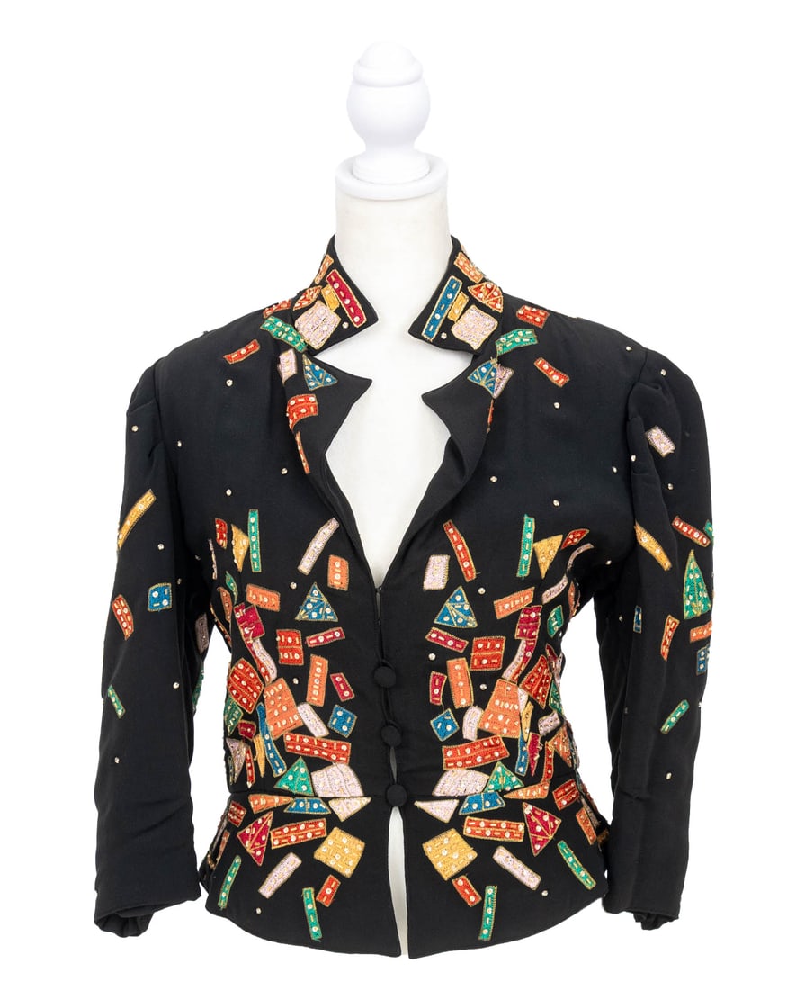 Embroidered Black Silk Blend Cropped Jacket (1 of 7)