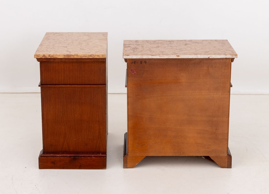 Red Marble Top Walnut Bedside Tables, Pair - 4