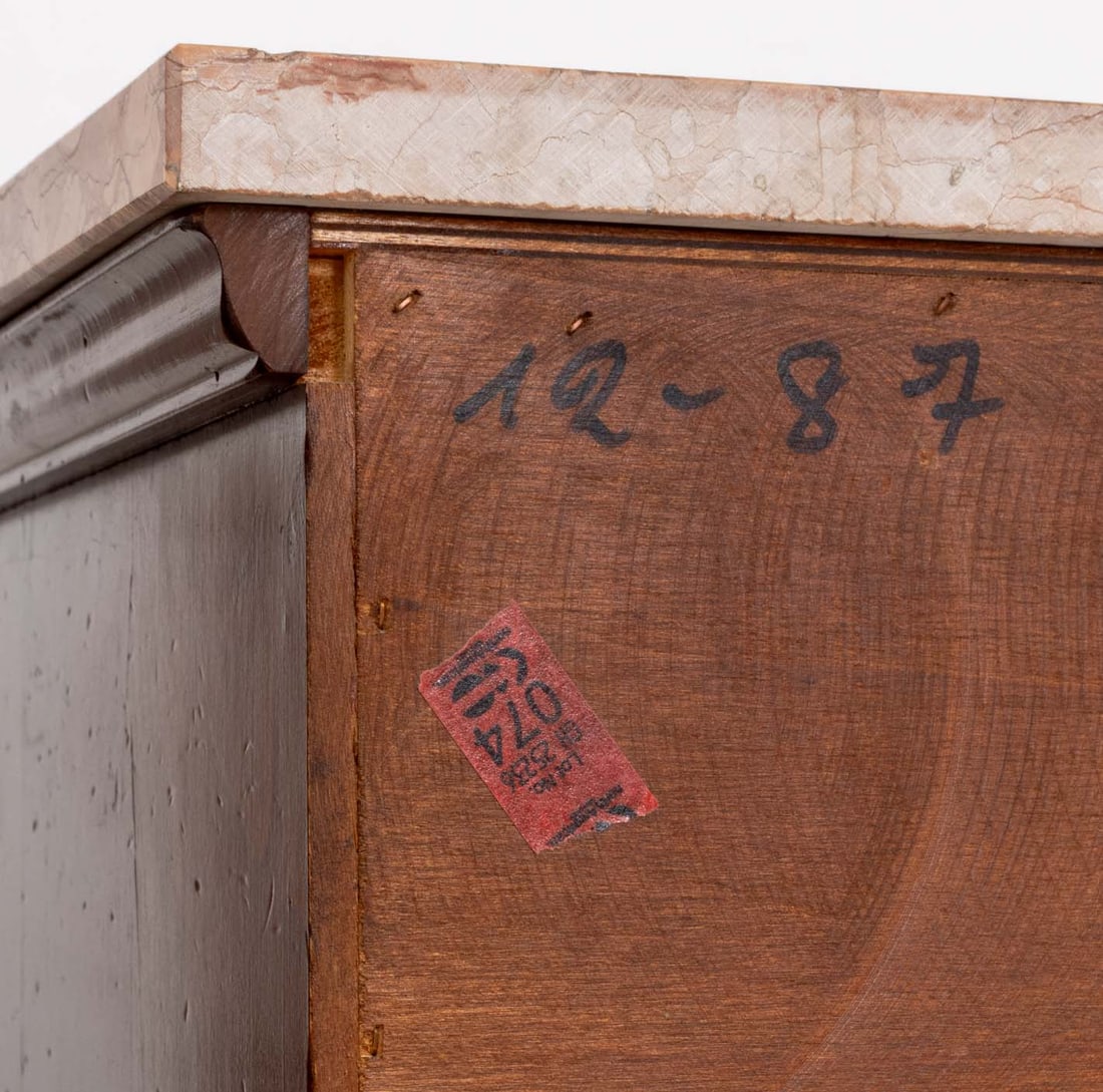 Red Marble Top Walnut Bedside Tables, Pair - 5