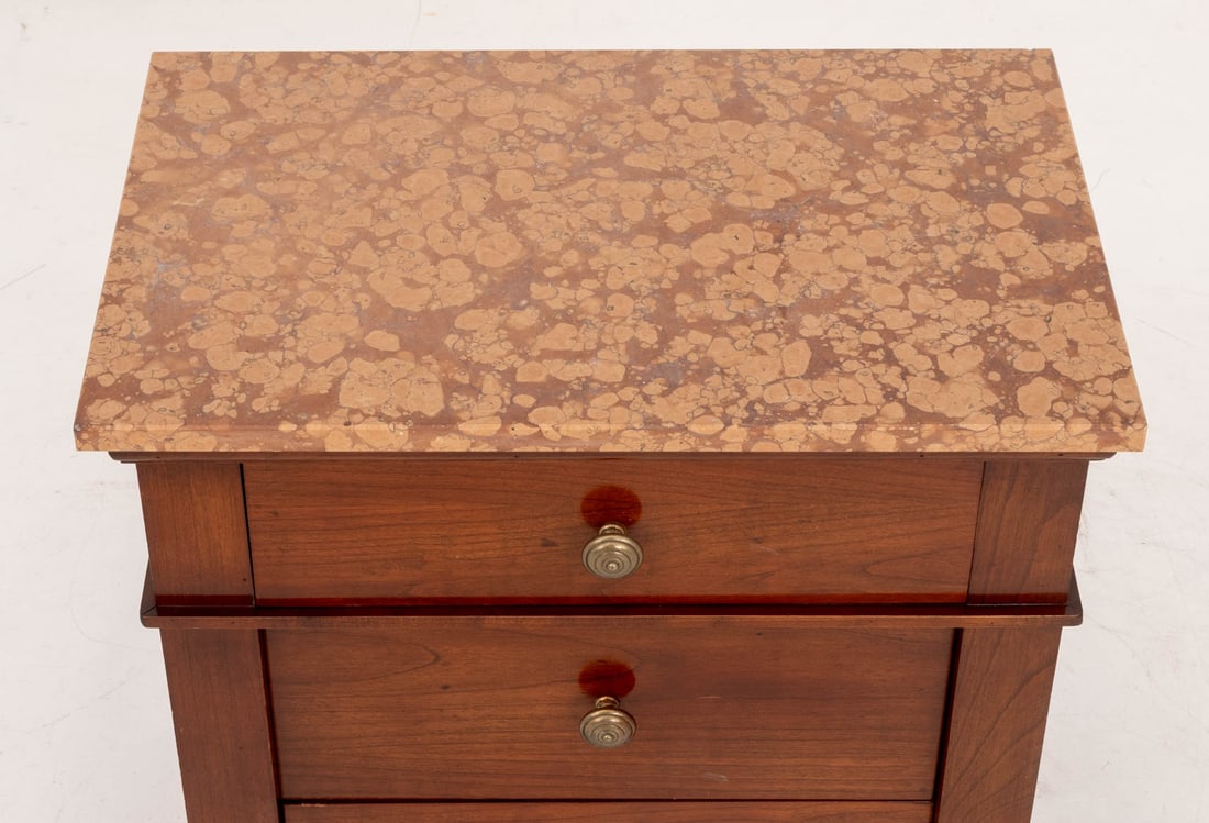 Red Marble Top Walnut Bedside Tables, Pair - 6