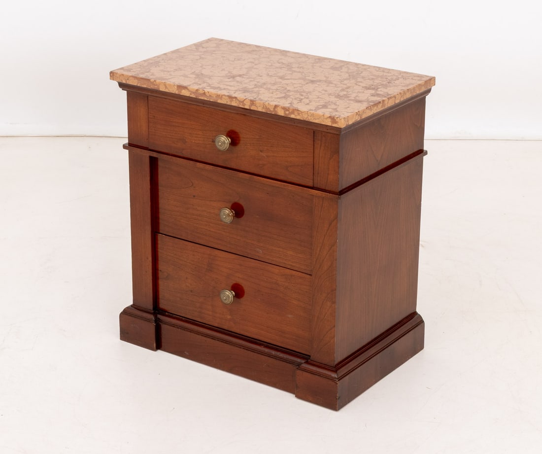 Red Marble Top Walnut Bedside Tables, Pair - 7