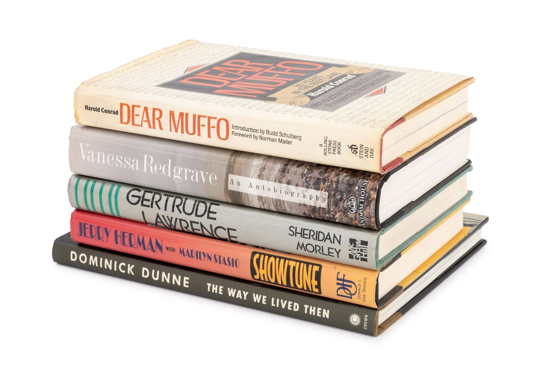 Signed Books on Hollywood and Acting, 5: Collection of Five Books on Hollywood and Acting, comprising: "The Way We Lived Then", Dunne, Dominick, signed and inscribed, "Vanessa Redgrave: An Autobiography", signed and inscribed, "Gertrude