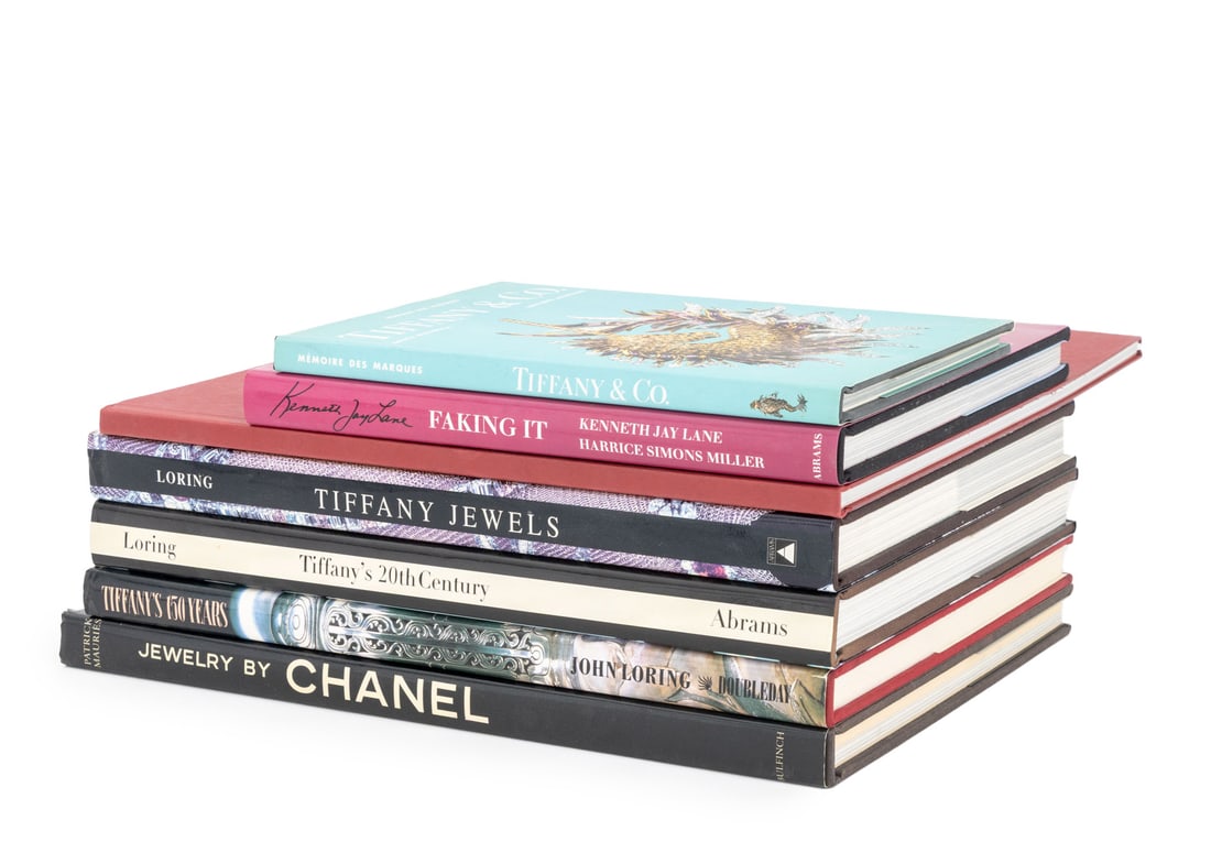 Signed, Etc. Books on Jewelry, 7: Collection of Seven Books on Jewelry, comprising: "Jewelry by Chanel", Mauries, Patrick, "Tiffany's 150 Years", Loring, John, "Faking it", Lane, Kenneth Jay, "Cartier", "Tiffany Jewels", Loring, John,