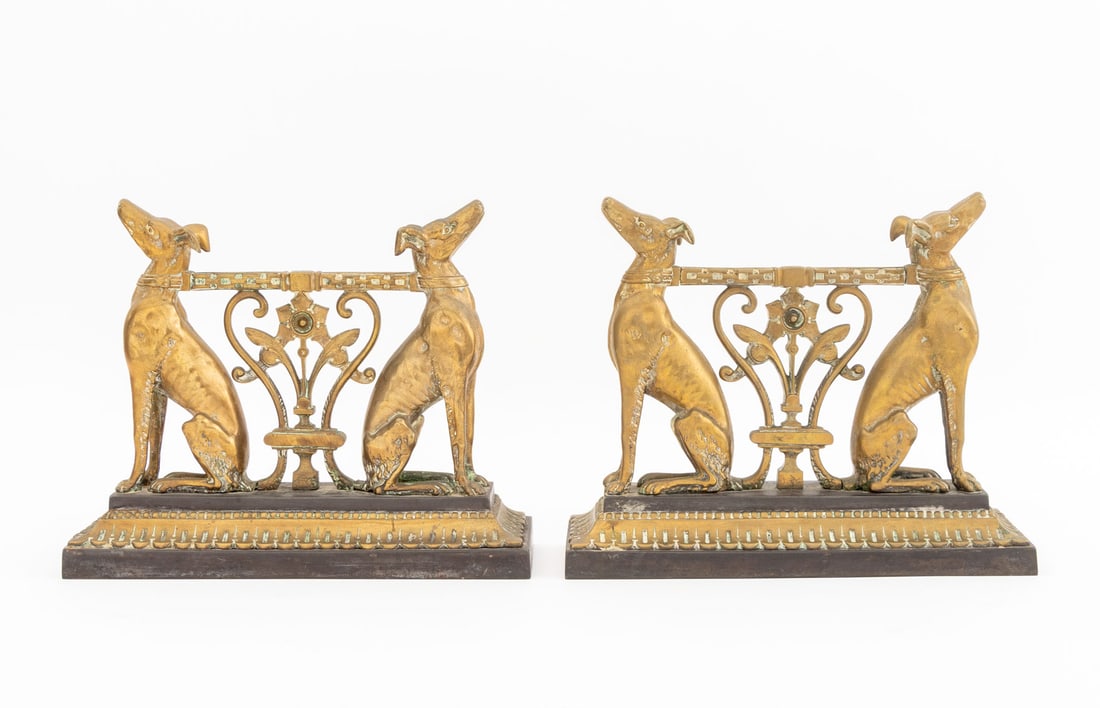 Edwardian Pierced Brass Greyhound Chenets, Pair (1 of 6)