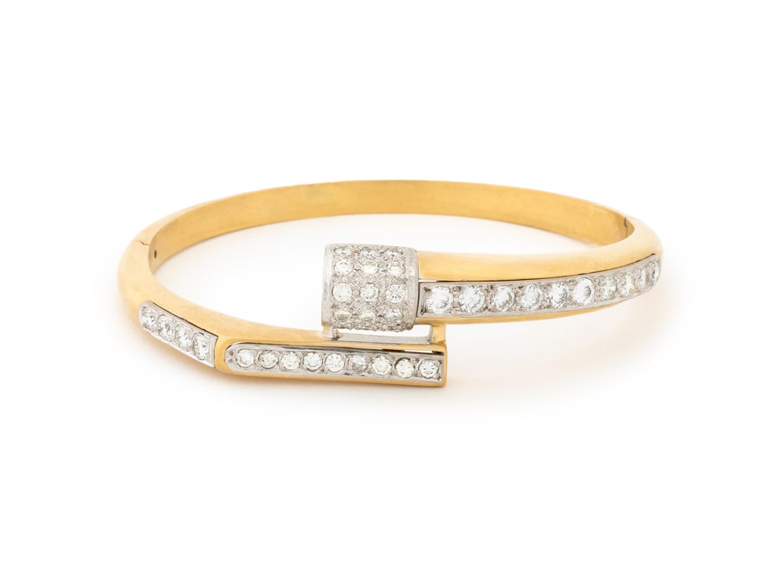 18K Yellow Gold Diamond Hinged Bangle (1 of 8)