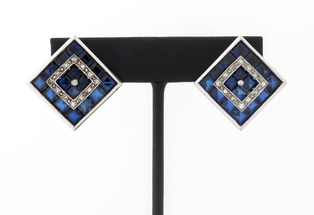 14K White Gold Sapphire Diamond Earrings (1 of 6)