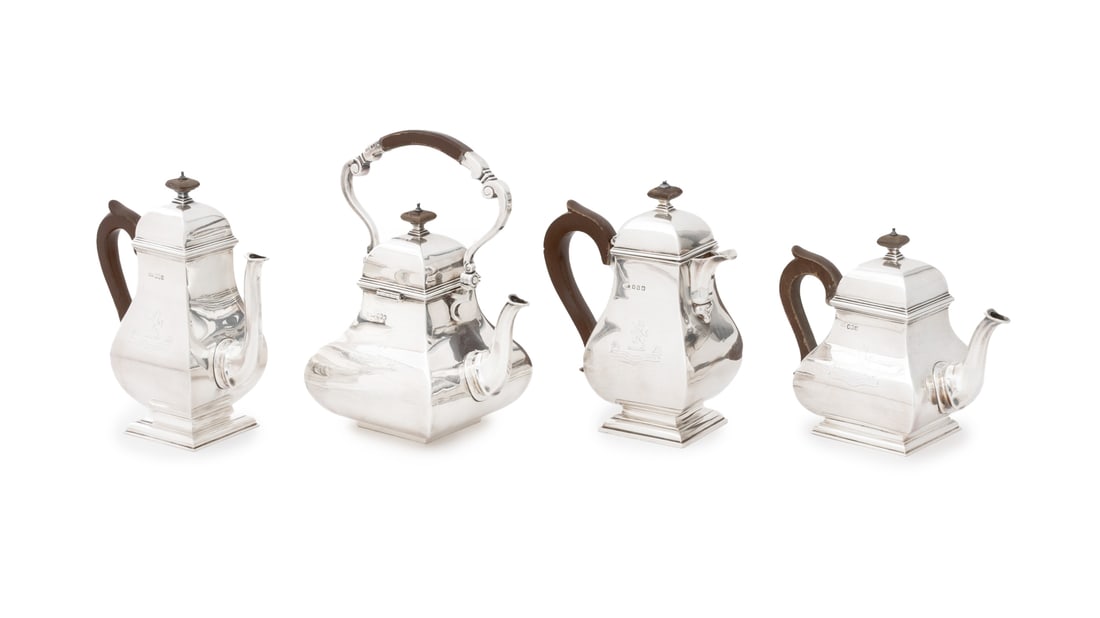 George V Britannia Silver Tea Service Set, 4 Pcs. (1 of 12)