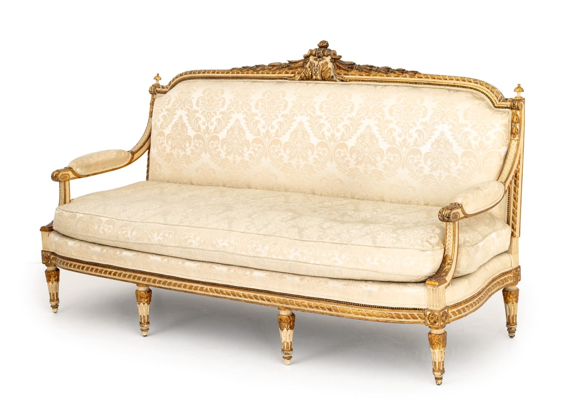 Louis XVI Style Cream Painted Giltwood Sofa (1 of 8)