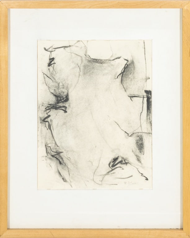 Robert O'Meara Abstract Expressionist Charcoal: Robert O'Meara (American, XX-XXI), Abstract Expressionist Compositions, Charcoal on Paper, signed lower right, wood frame. Image: 13" H x 10" W; frame: 20.5" H x 16.5" W x 1.25" D. Provenance: From a