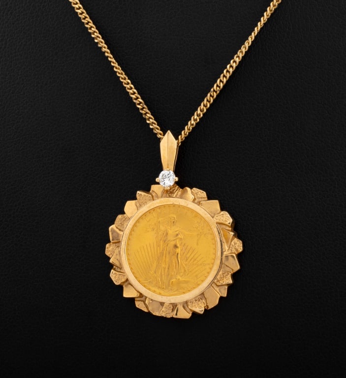 14K Diamond 1/10 ozt. Gold Coin Pendant Necklace (1 of 5)