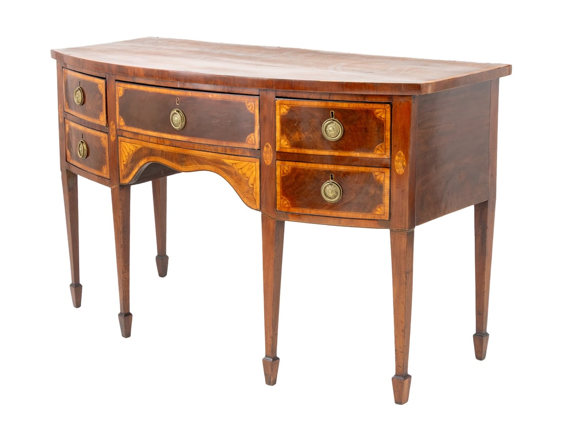 George III Mahogany & Marquetry Bowfront Sideboard (1 of 8)