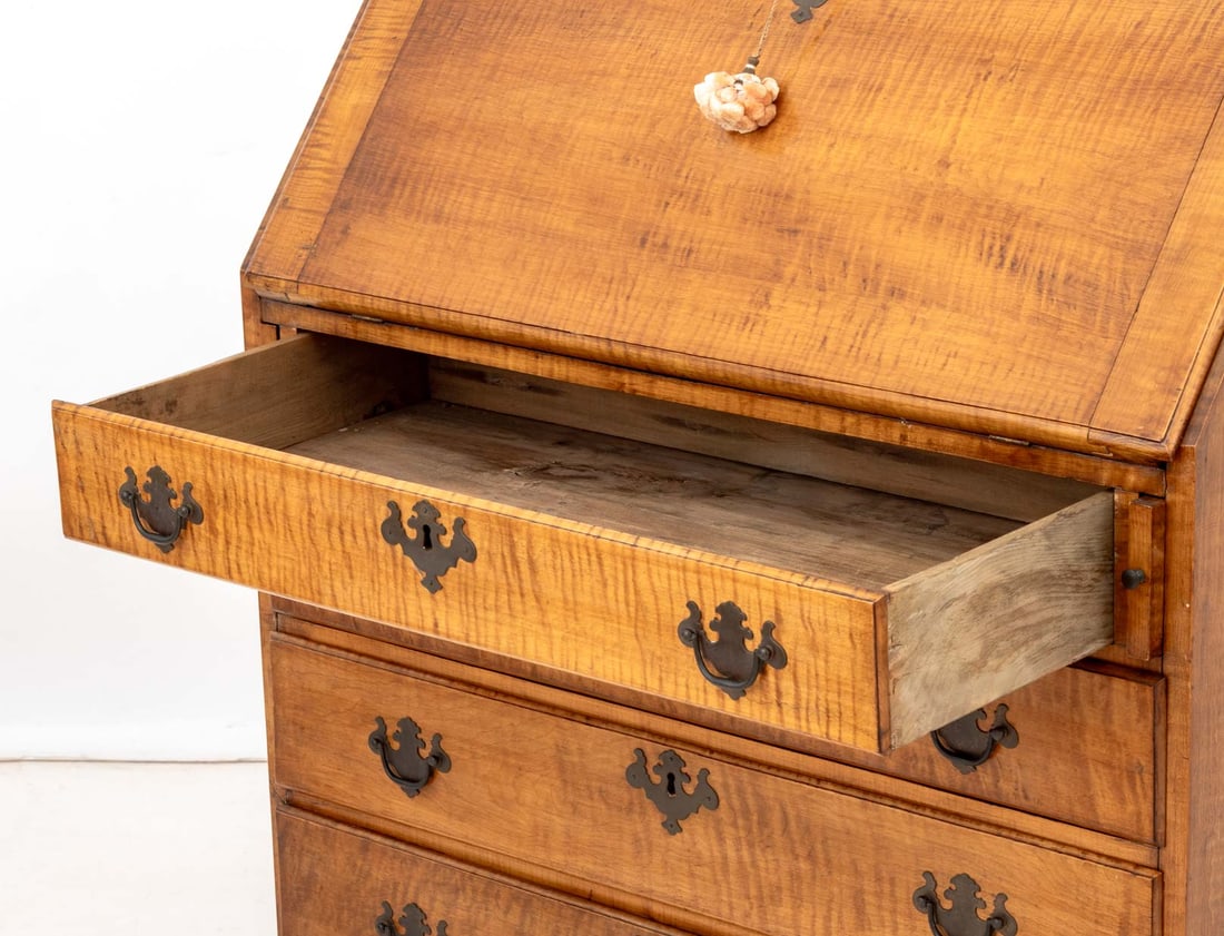 American Chippendale Tiger Maple Slant Front Desk - 6