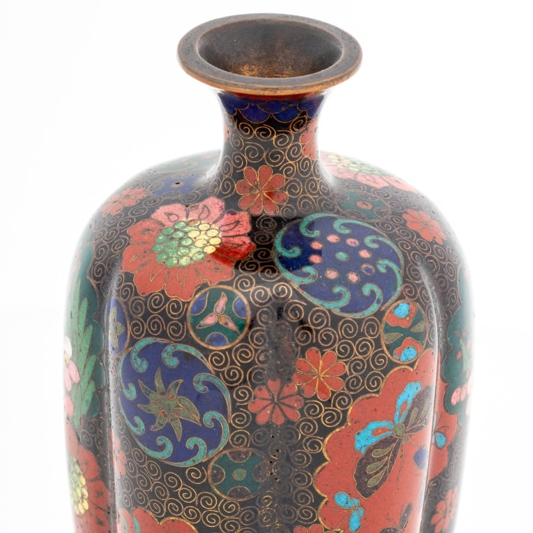 Japanese Cloisonne Lobed Vases, Pair - 3