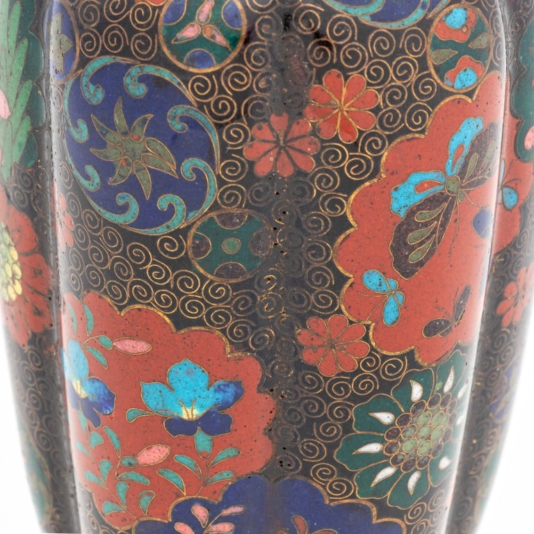 Japanese Cloisonne Lobed Vases, Pair - 4