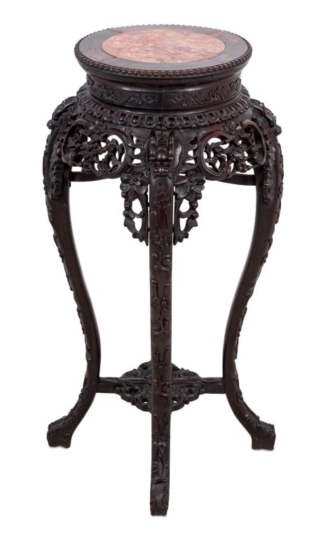 Chinese Hardwood and Marble Pedestal Table (1 of 4)