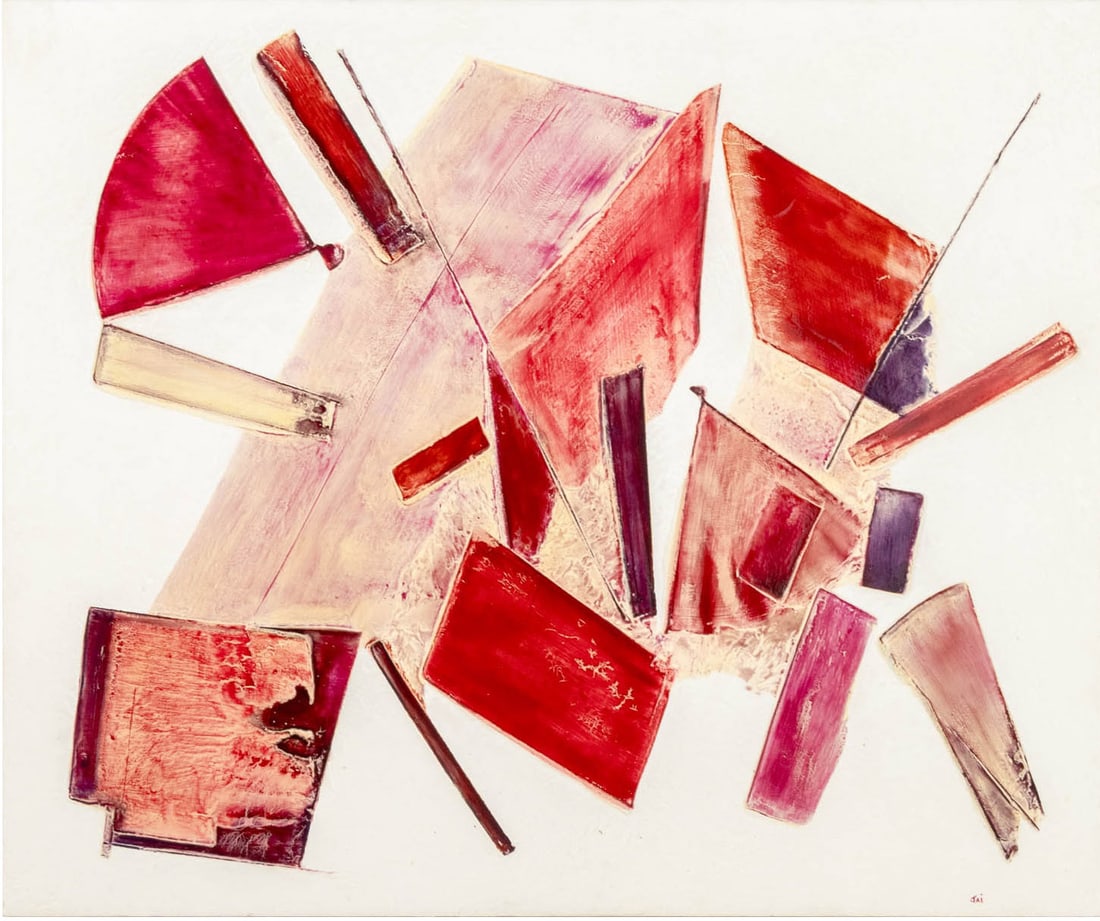 Signed Contemporary Abstract Mixed Media: Contemporary School, Abstract Composition, Mixed Media on Panel, signed "Jai" lower right, unframed. 48" H x 40" W x 1.75" D. Provenance: From a 422 East 72nd Street Estate. Keywords: Paintings, Oil