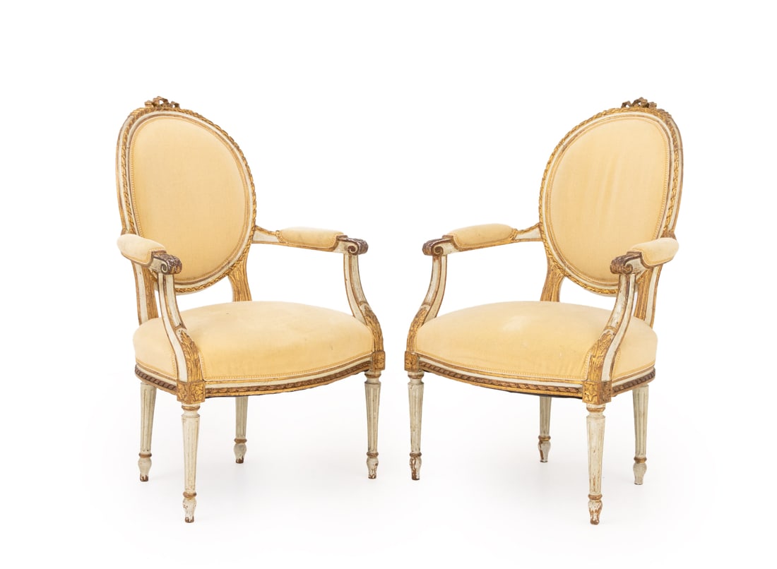 Louis XVI Style Cream & Gilt Painted Fauteuils, 2 (1 of 5)