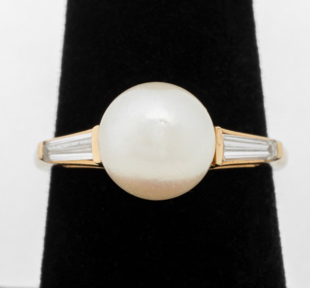 14K Yellow Gold Pearl Diamond Ring (1 of 9)