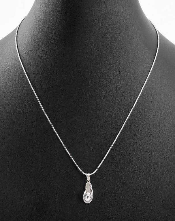14K White Gold Flip Flop Diamond Pendant Necklace: 14K White Gold Flip Flop Diamond Pendant Necklace, brightly polished and engraved, designed as a detachable flip flop pendant, featuring centered prong set round brilliant cut diamond weighing approx.
