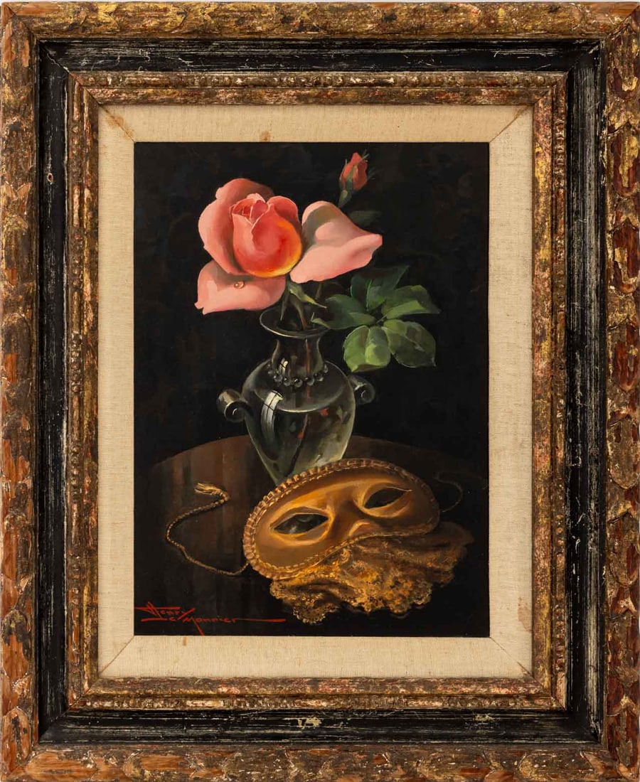 Henry Le Monnier Still Life with Rose and Mask Oil (1 of 8)