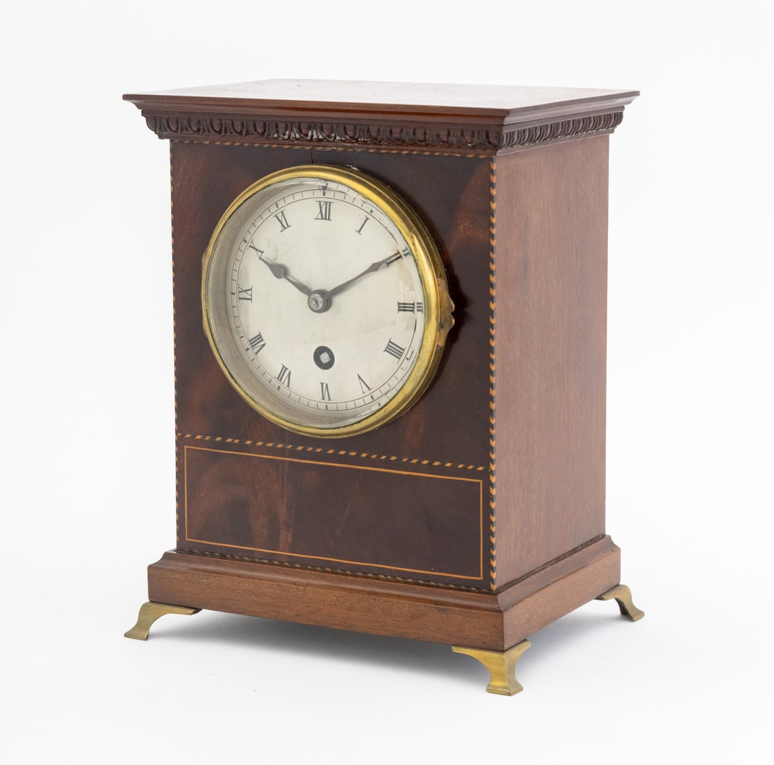 French String Inlaid Mahogany Table Clock - 3