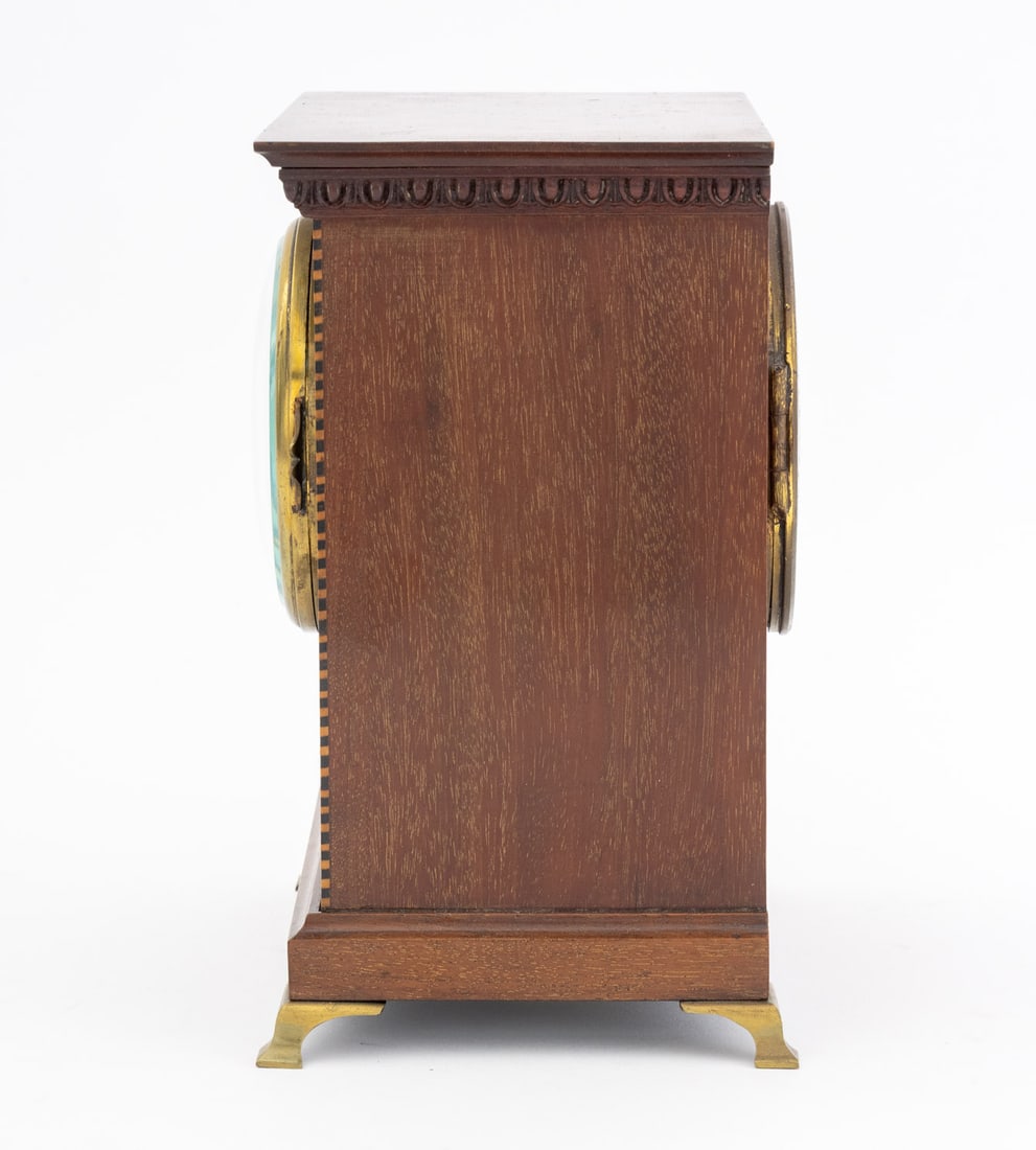 French String Inlaid Mahogany Table Clock - 4