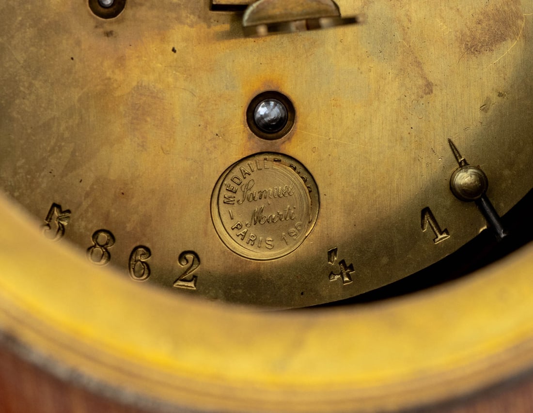 French String Inlaid Mahogany Table Clock - 7