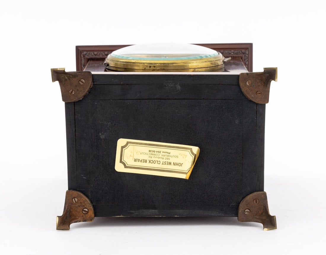 French String Inlaid Mahogany Table Clock - 9