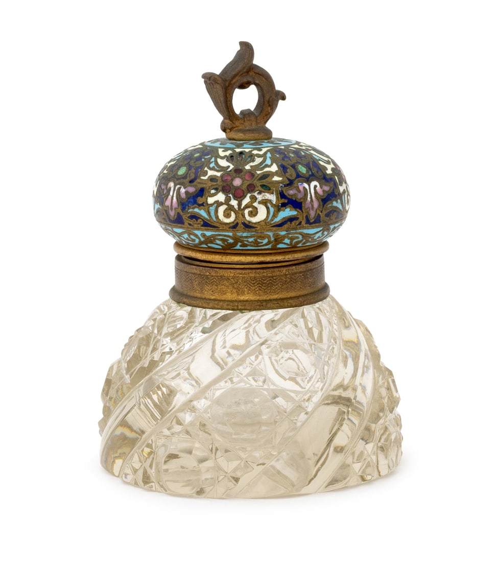 French Champleve Enamel Cut Crystal Inkwell (1 of 6)