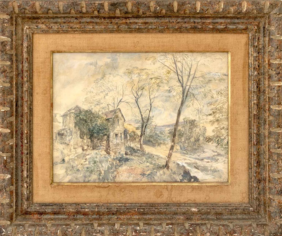 Illegibly Signed Cottage Landscape Watercolor (1 of 5)