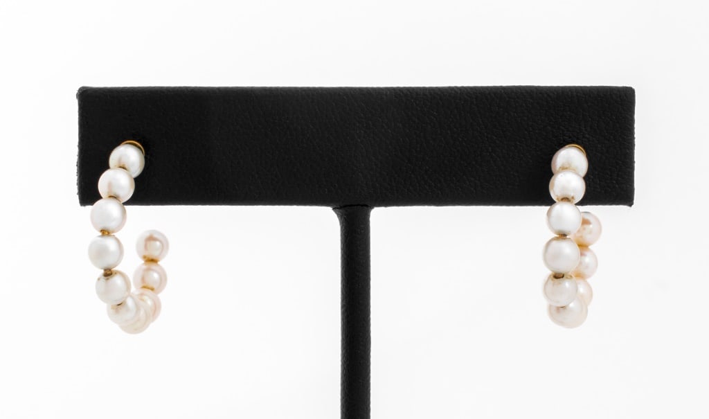 14K Cultured Pearl Huggie Earrings (1 of 4)