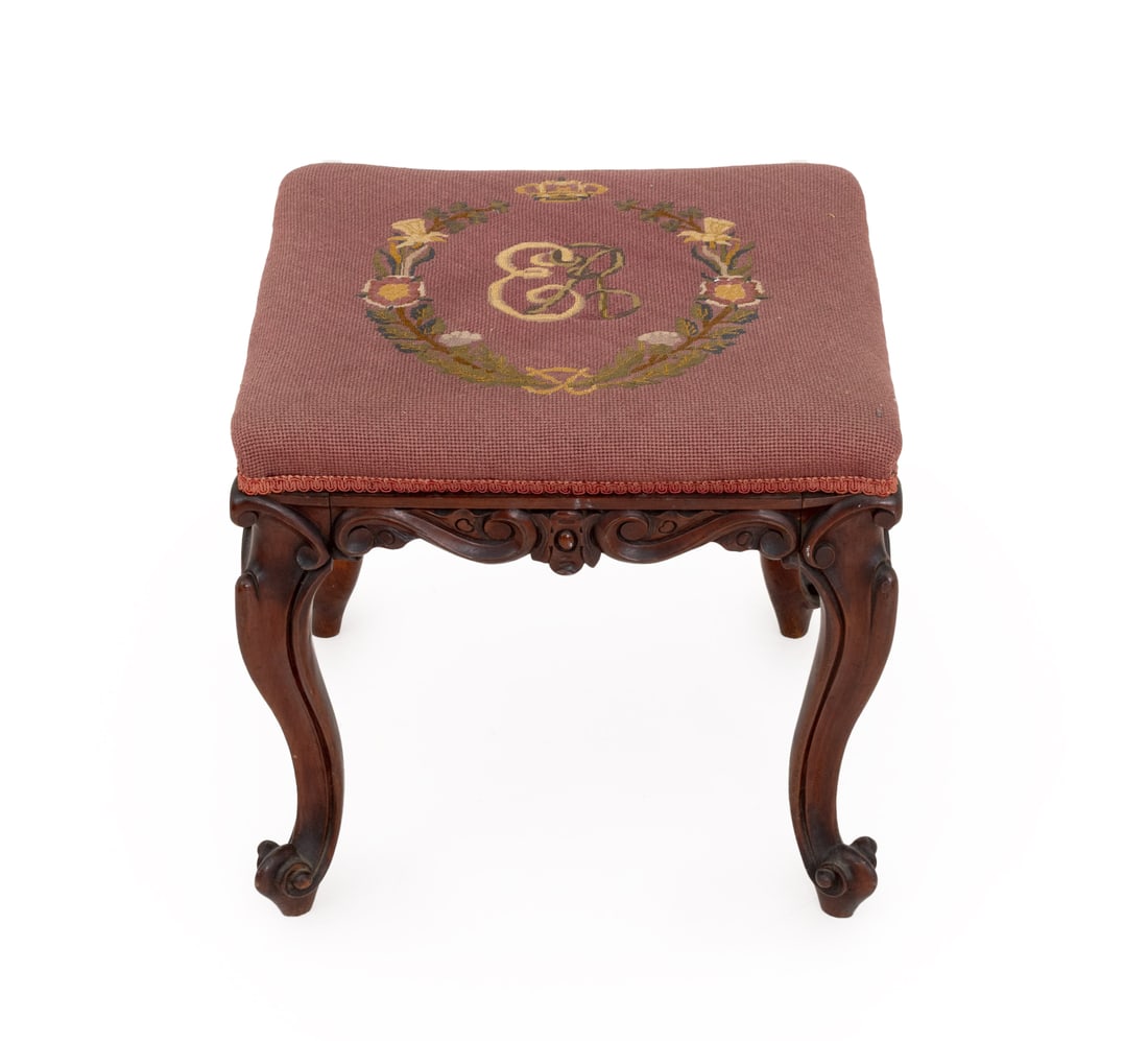 Victorian Elizabeth II Needlepoint Upholstered Ottoman (1 of 6)