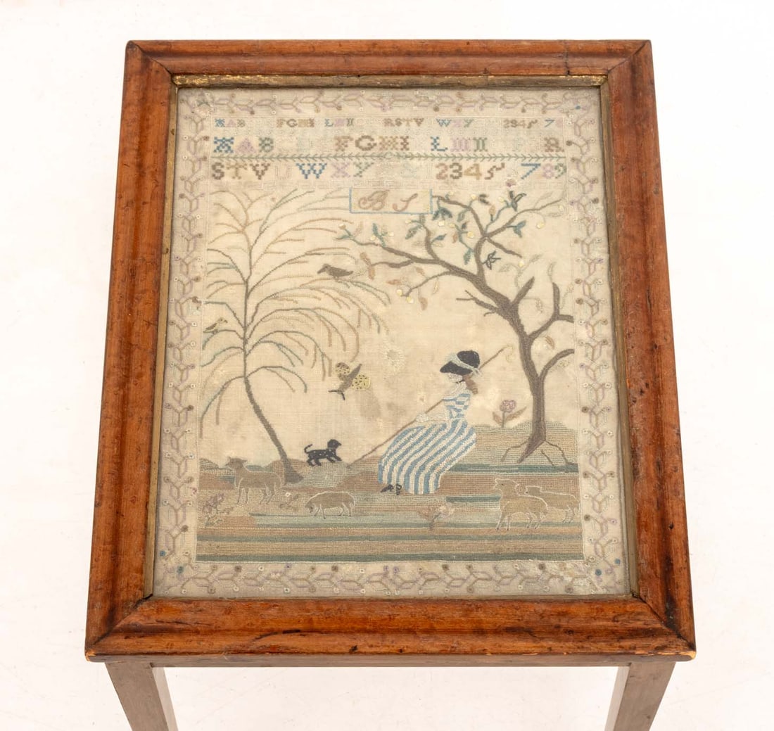 Victorian Walnut Sampler Top Side Table - 4