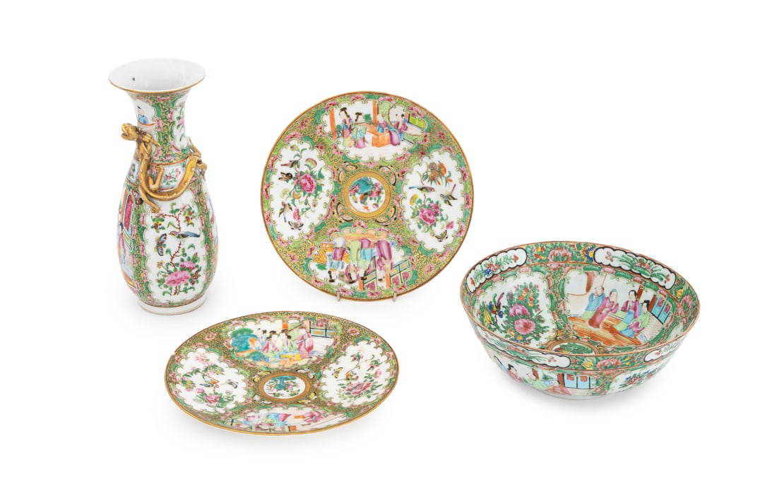 Chinese Rose Medallion Porcelain Tableware, 4 Pcs.