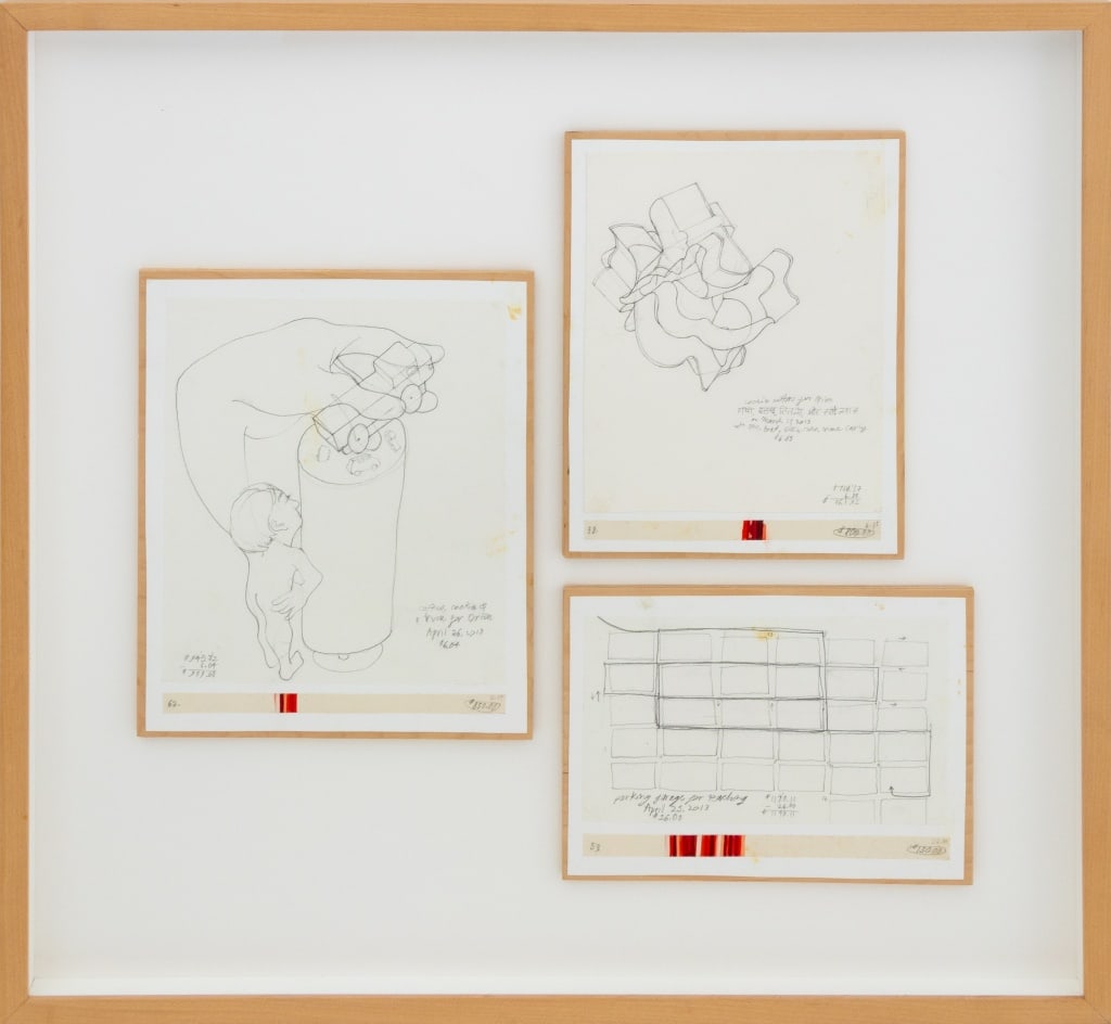 Danica Phelps "Income/Outcome" Mixed Media, 3: Danica Phelps (American, b. 1971), Three "Income/Outcome" Series, Pencil and Watercolor on Paper Mounted on Board, comprising: No. 32 "Cookie Cutters for Orion", March 17th 2013, titled and dated lowe