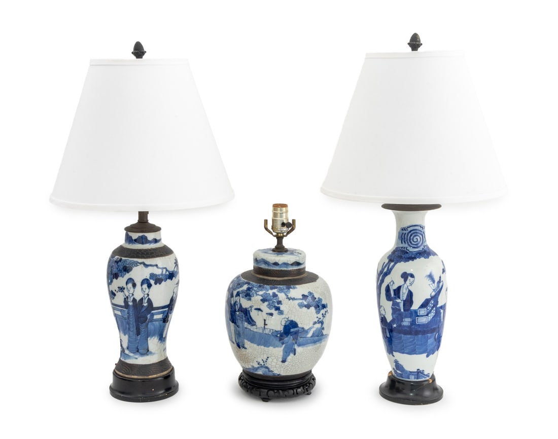Chinese Blue & White Vases Mounted as Lamps, 3 (1 of 15)