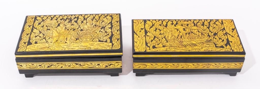 Thai Black and Gold Lacquered Table Boxes, 2 (1 of 10)