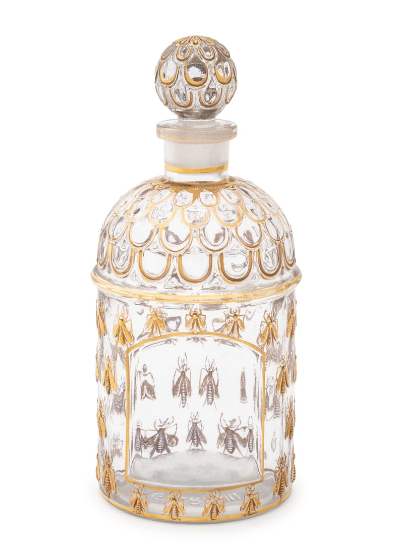 Guerlain Imperiale Gilt Factice Perfume Bottle: Guerlian Eau de Cologne Imperiale Gilt Crystal Factice Perfume Bottle, marked "Guerlain / Made in France" to underside. Provenance: Property from a Bunny Williams decorated 5th Avenue Estate. 7.5" H x