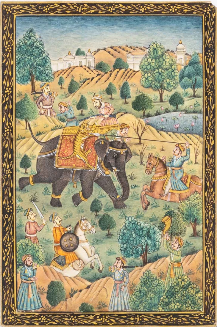 Indian Mughal Tiger Hunt Miniature Painting (1 of 7)