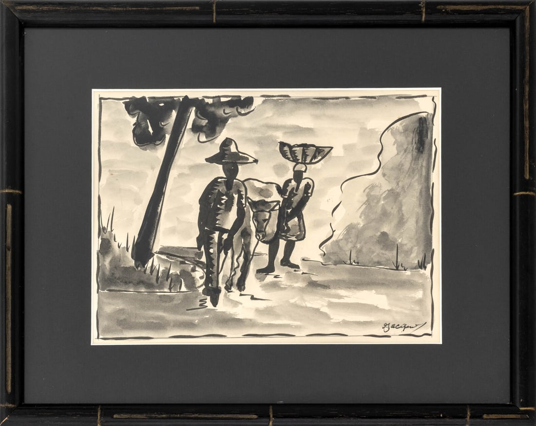 Jacques Haitian Landscape Ink Wash on Paper (1 of 5)