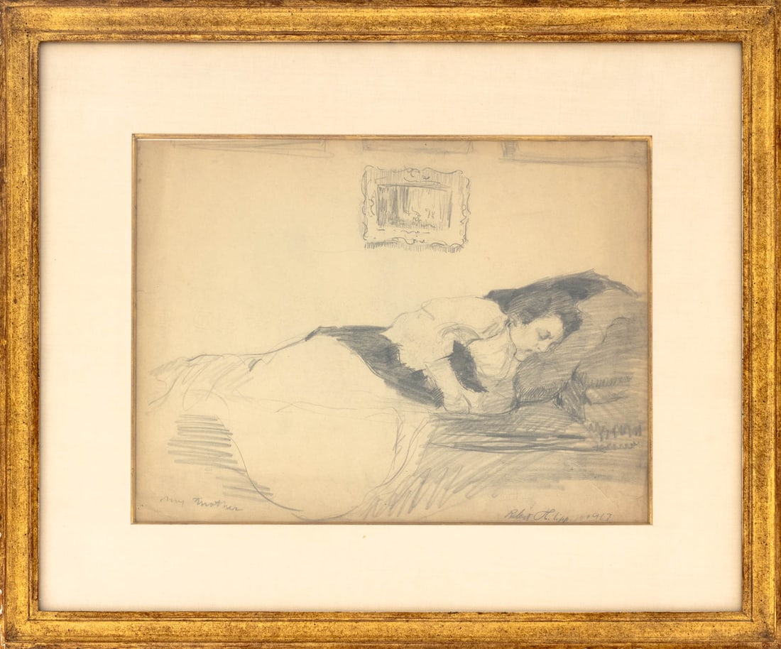 Robert Philipp "My Mother" Pencil on Paper, 1917: Robert Philipp (American, 1895-1981), "My Mother", Pencil on Paper, 1917, signed and dated lower right, titled lower left, Grand Central Art Galleries, Inc. label verso, giltwood frame. Image: 9.5" H