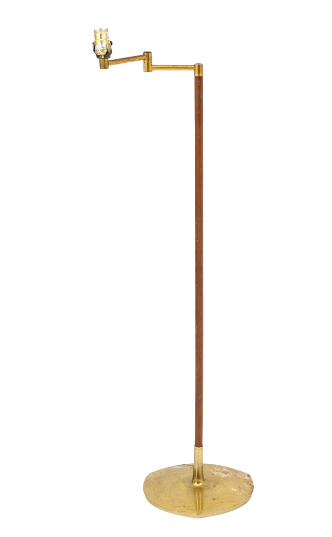 Modern Brass and Walnut Swing Arm Floor Lamp (1 of 6)