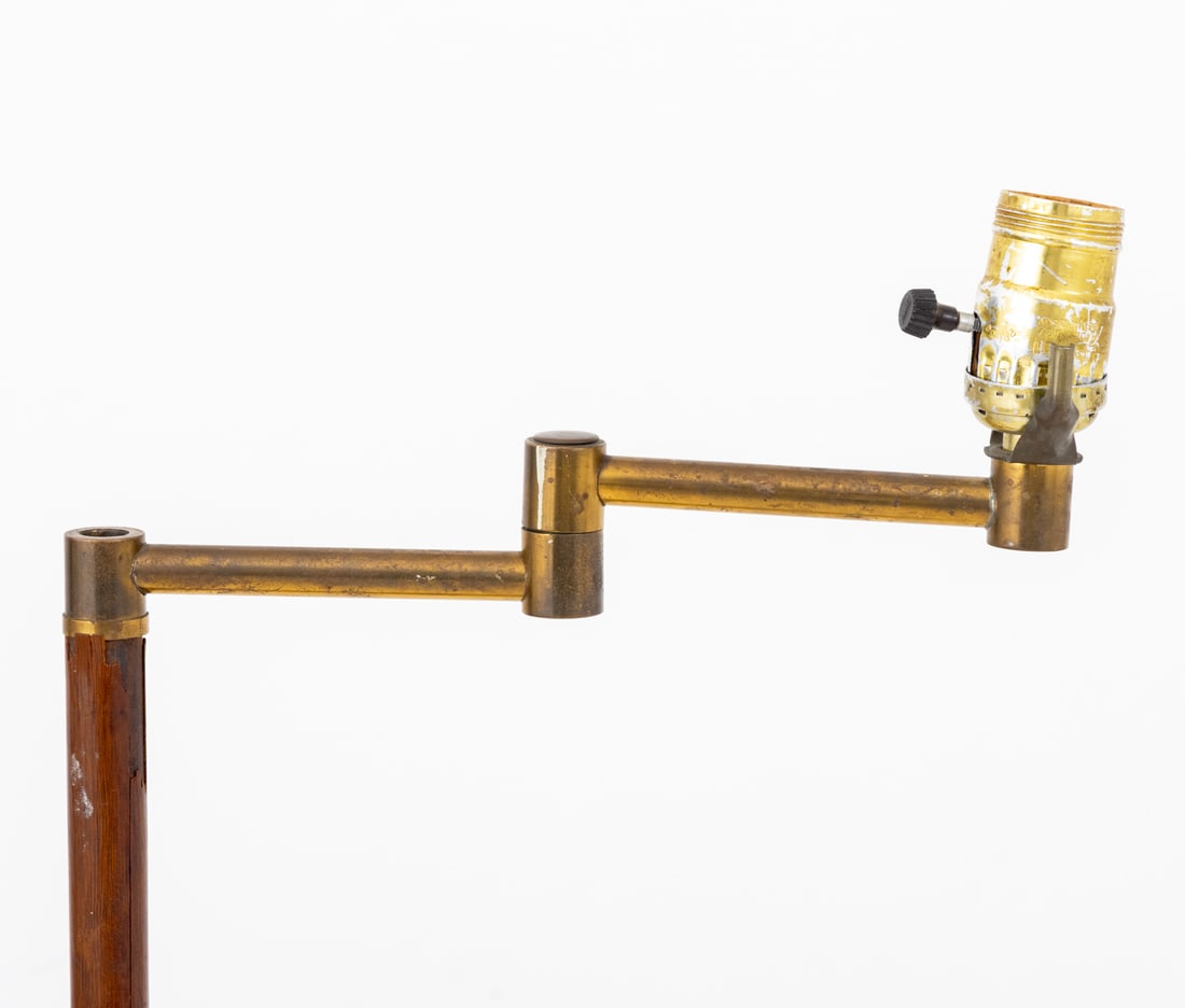 Modern Brass and Walnut Swing Arm Floor Lamp - 3